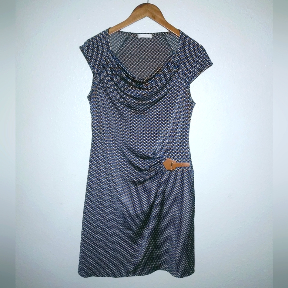 Promod S Capped Sleeved Ditsy Diamond Print Side Scrunched Mini Dress